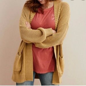Aerie Long Cardigan With Pockets, Mustard Color, W XS/S